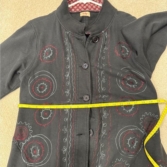 Dark Gray and Red Long Cardigan with Intricate Pattern Cotton size L - Picture 9 of 9